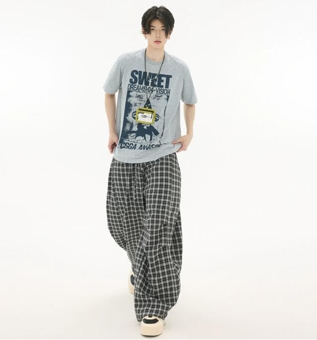 チェックパンツ チェック柄カーゴパンツ メンズワイドボトムス