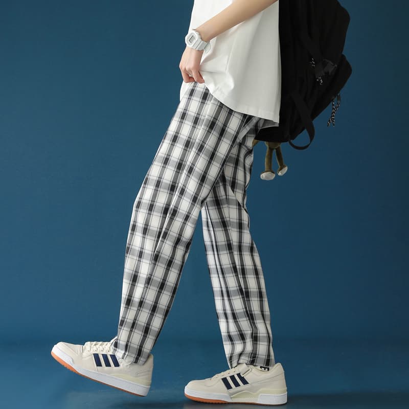 チェックパンツ チェックパンツ 伝統格子のゆったり美脚パンツ