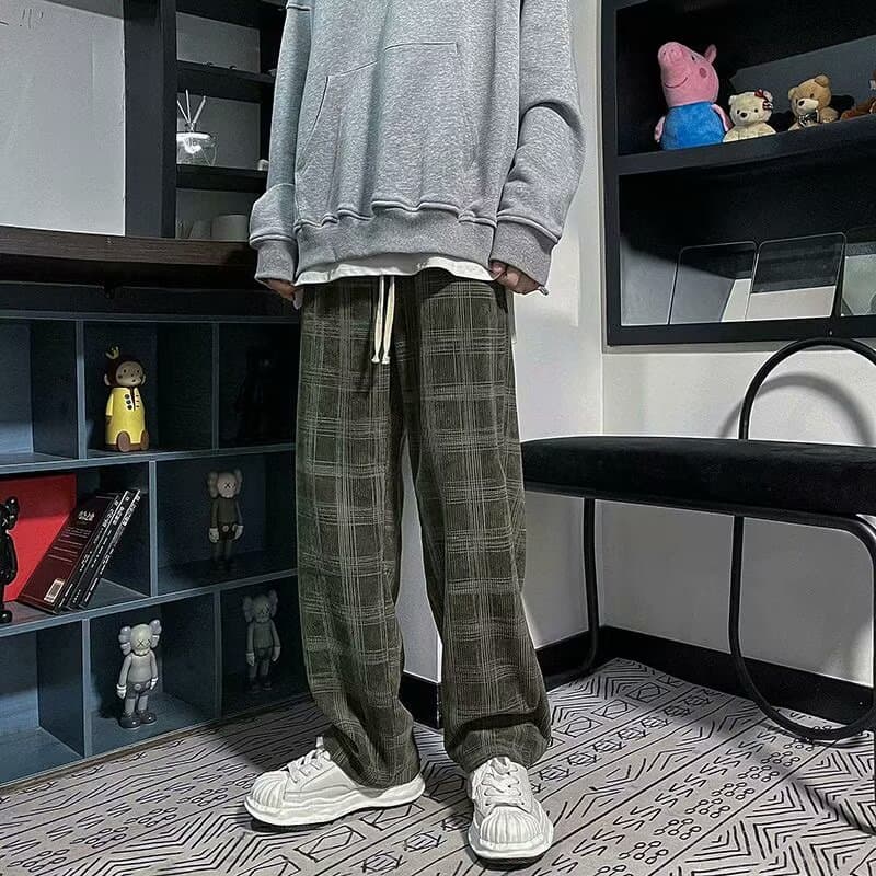 チェックパンツ ゆったりグレンチェックワイドパンツ