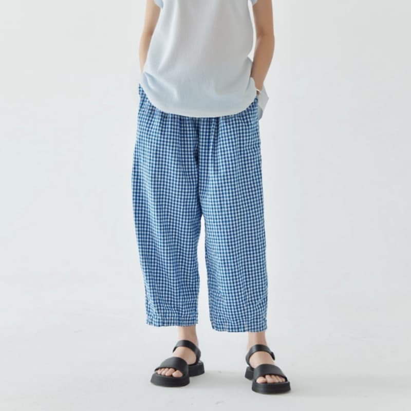 チェックパンツ 格子柄ゆったりワイドパンツ