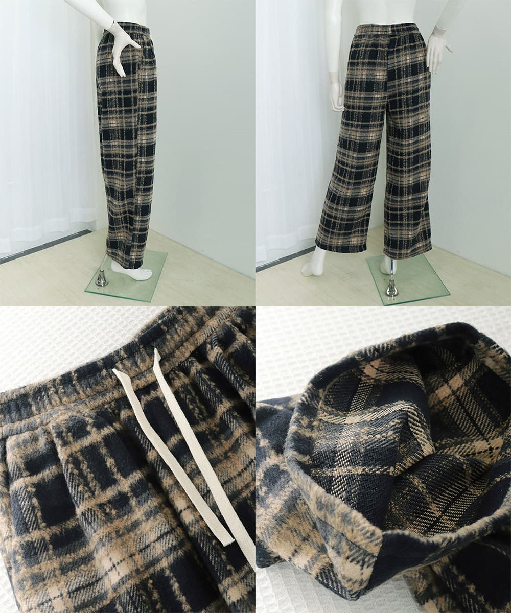 チェックパンツ チェック柄ワイドパンツ レディース ゆったり起毛