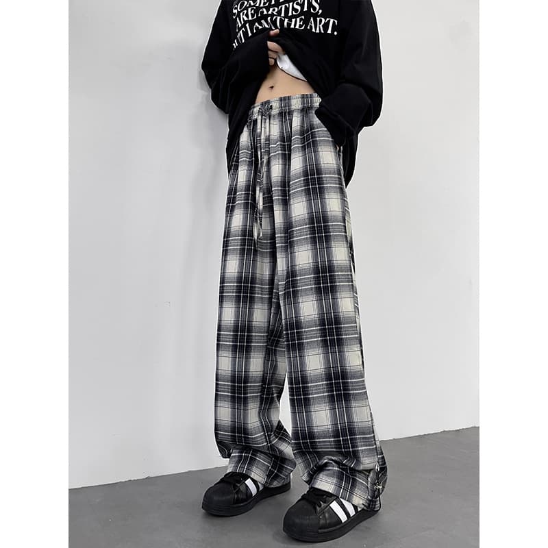 チェックパンツ ゆったりタータンチェックワイドパンツ