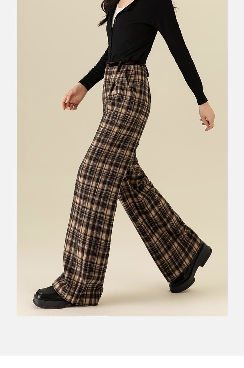 チェックパンツ ブラウン ゆったりシルエット大人のチェックパンツ