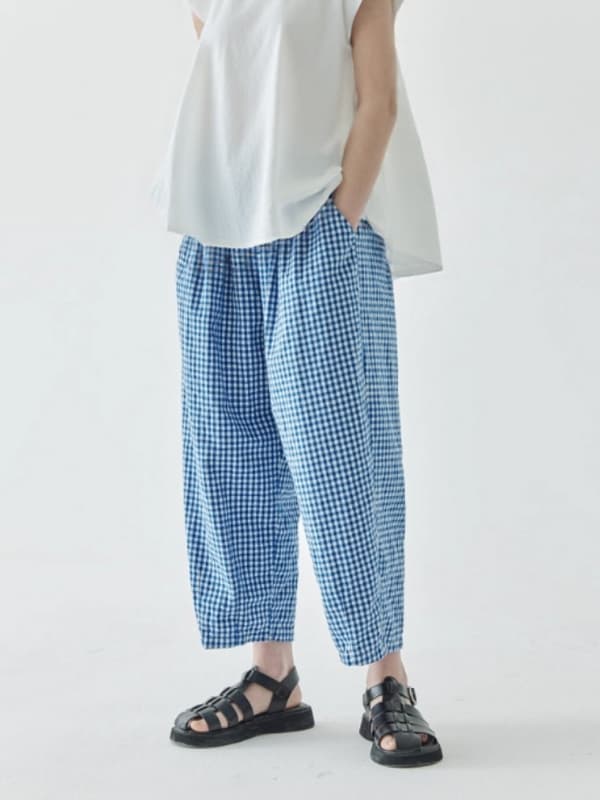 チェックパンツ 格子柄ゆったりワイドパンツ