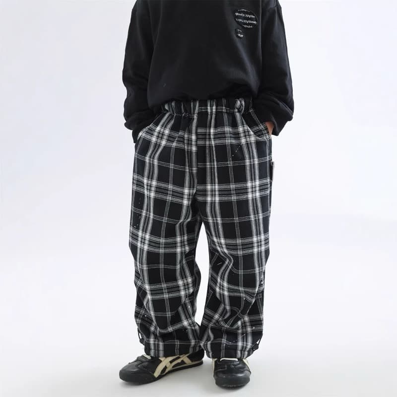 チェックパンツ キッズ タータンチェック裏起毛パンツ モノトーン