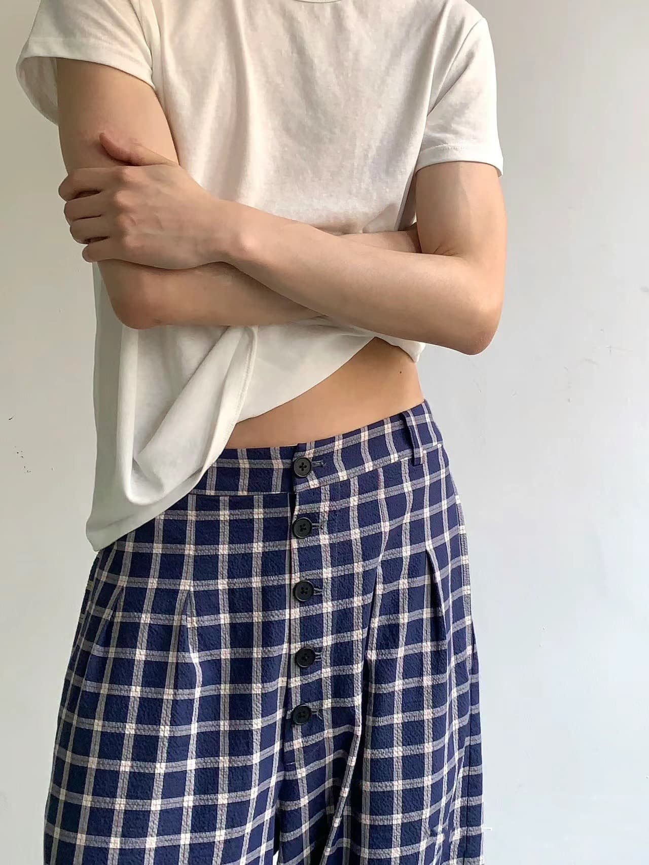 チェックパンツ クラシック格子柄ワイドパンツ