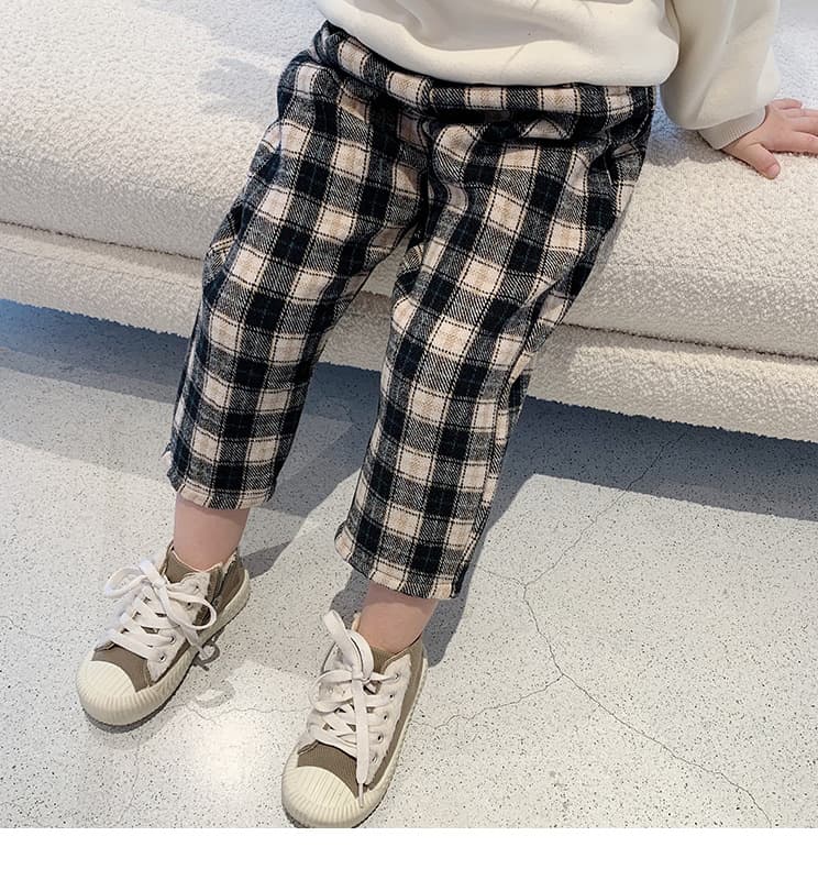 チェックパンツ 韓国風子供服女の子男の子裏起毛チェック柄パンツ