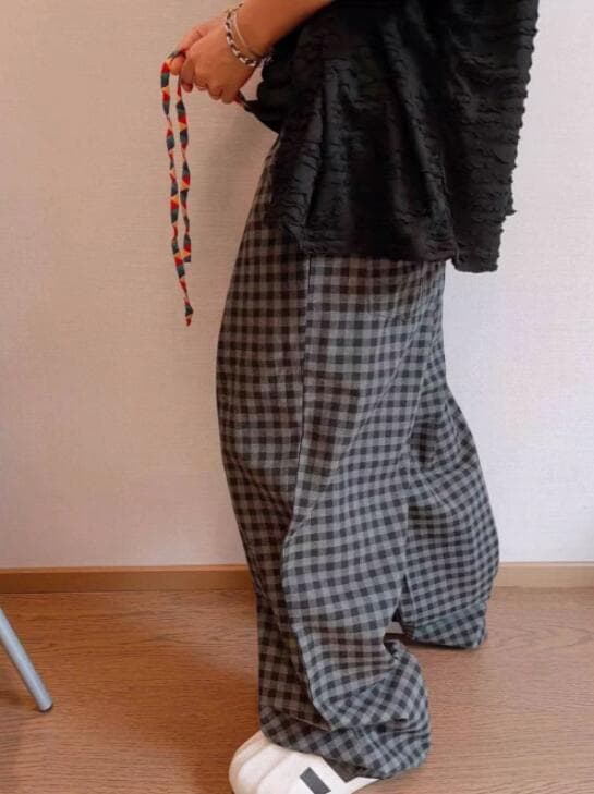 チェックパンツ 二〇二五年新作メンズチェック柄ワイドパンツ ギンガムチェック