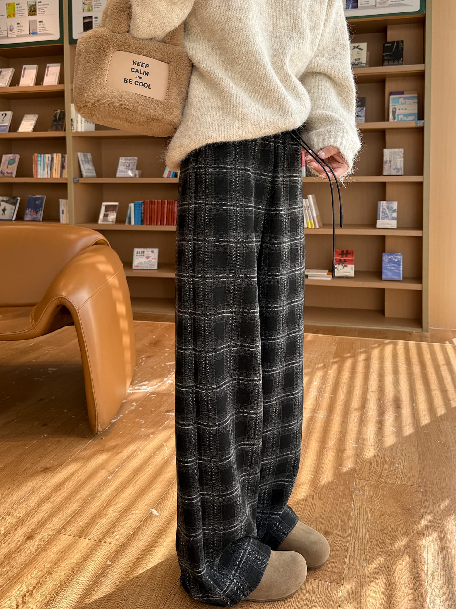 チェックパンツ ふんわりタータンチェックワイドパンツ