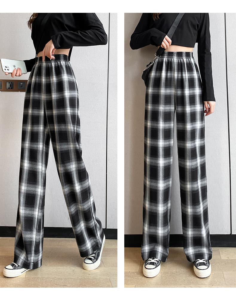 チェックパンツ ゆったりチェックワイドパンツ