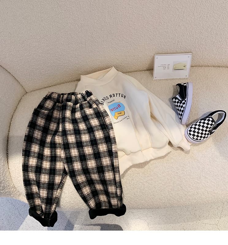 チェックパンツ 韓国風子供服女の子男の子裏起毛チェック柄パンツ