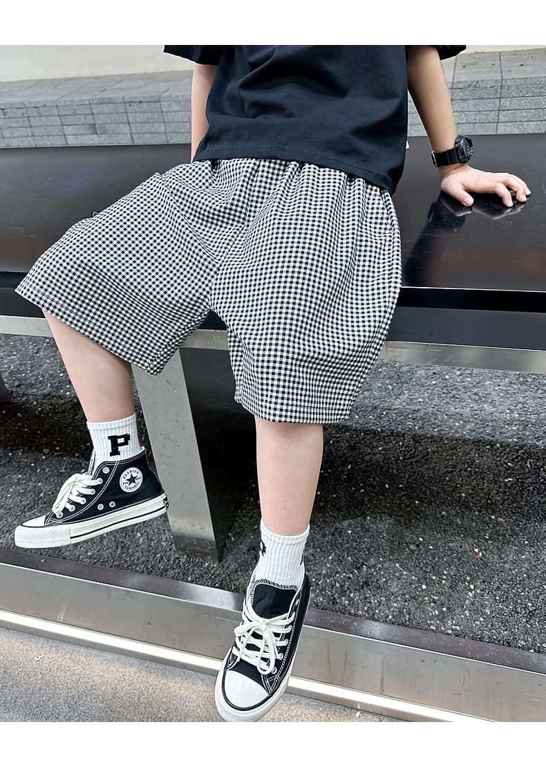 チェックパンツ ギンガムチェック ゆったりショートパンツ