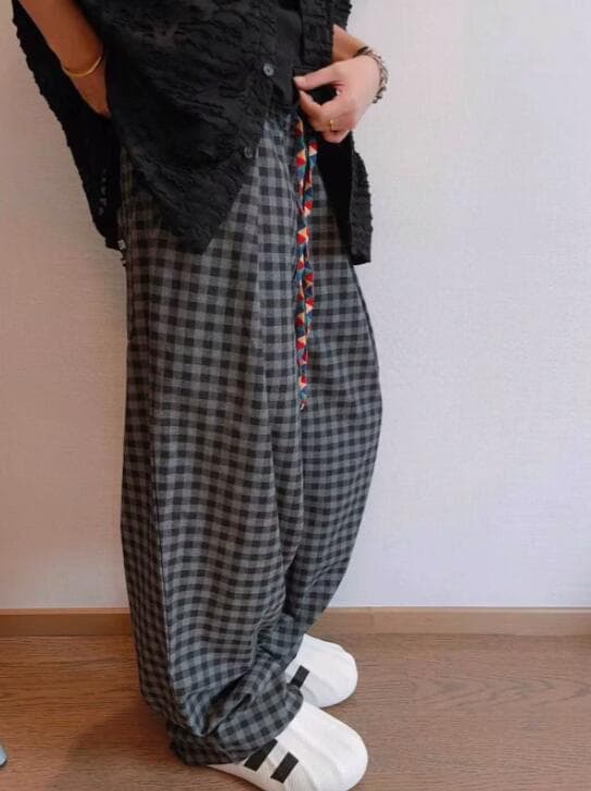 チェックパンツ 二〇二五年新作メンズチェック柄ワイドパンツ ギンガムチェック