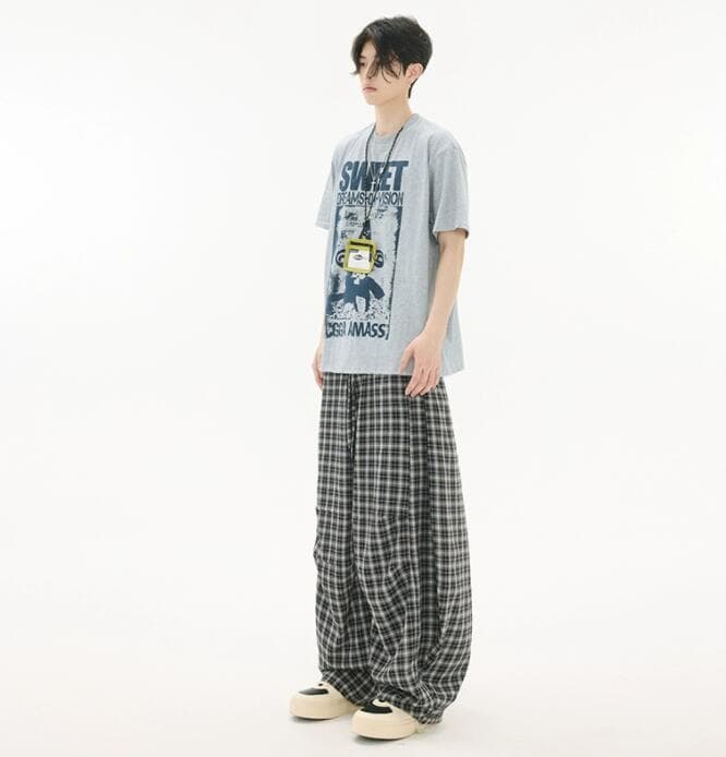 チェックパンツ チェック柄カーゴパンツ メンズワイドボトムス