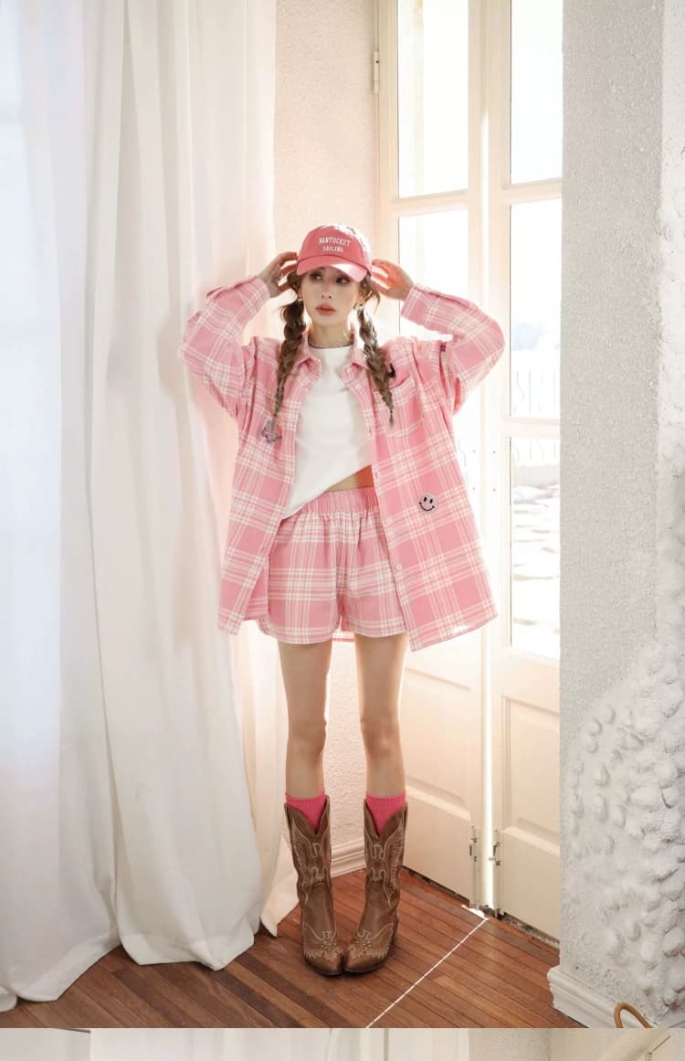 チェックパンツ さわやか格子柄ゆったりショートパンツ