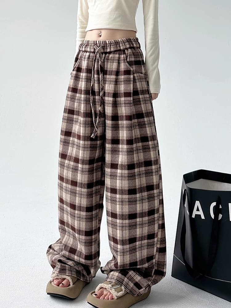 チェックパンツ ウエストゴム リラックス