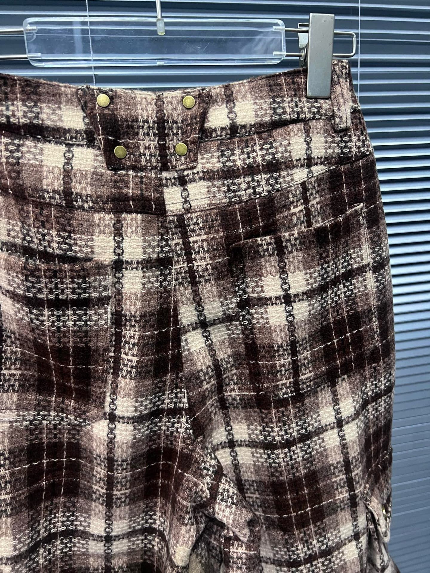 チェックパンツ ブラウン あたたか素材のゆったりワイドパンツ