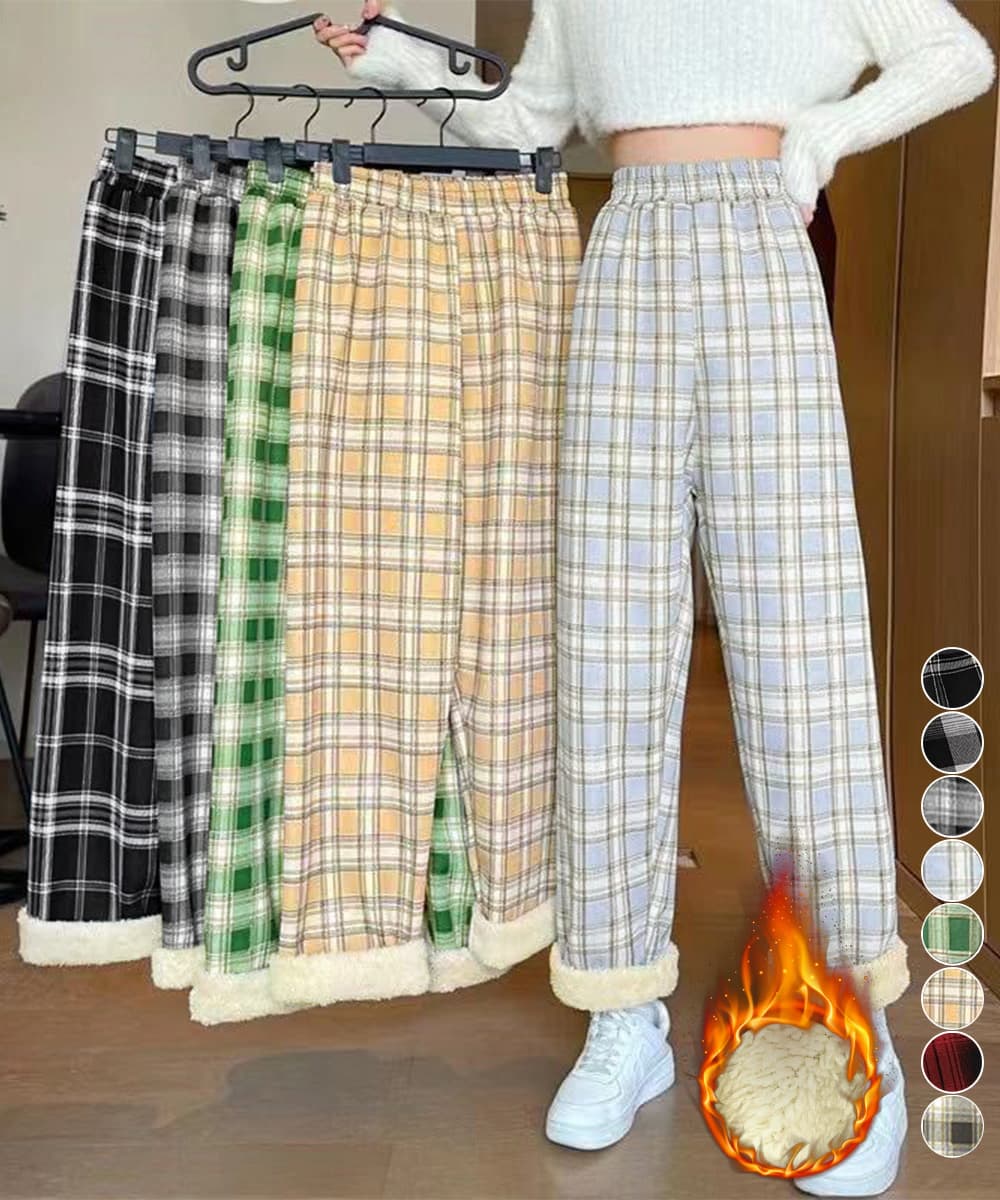 チェックパンツ 裏起毛チェック柄パンツ防寒ボア付き暖かパンツ