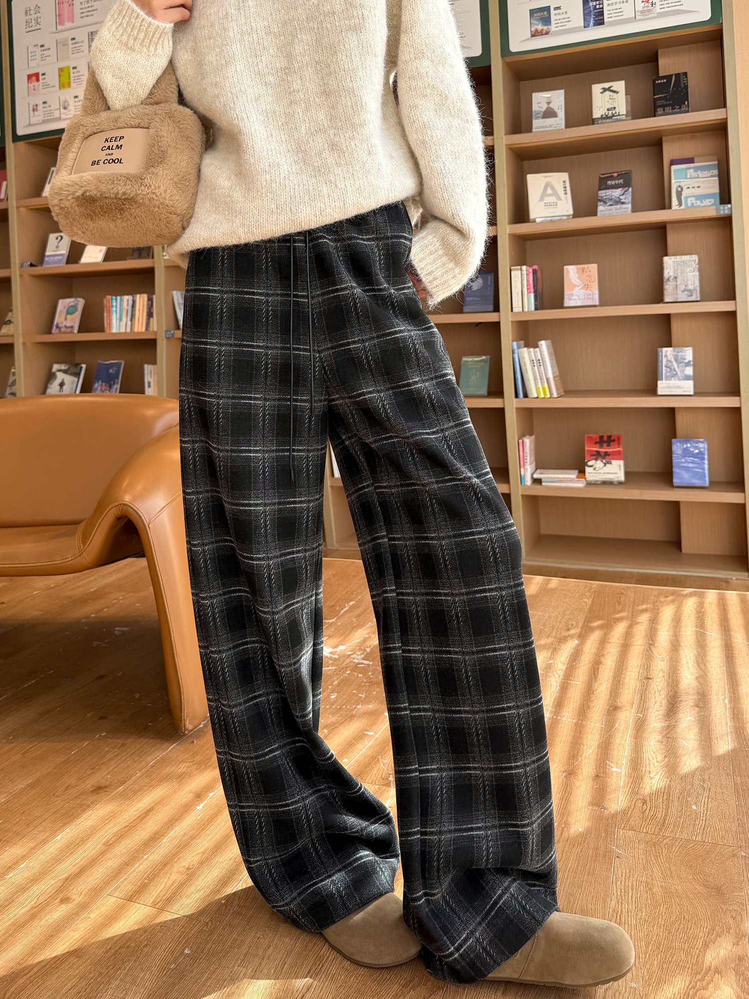 チェックパンツ ふんわりタータンチェックワイドパンツ