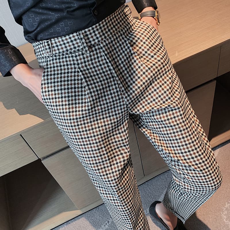 チェックパンツ クラシカル格子柄スラックス