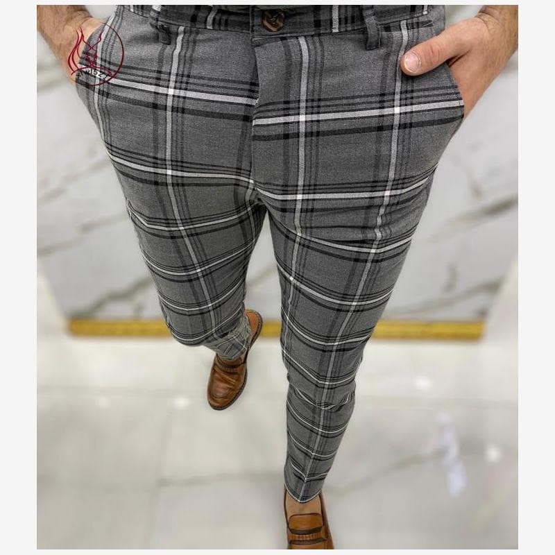 チェックパンツ チェックパンツ 洗練格子柄スリムテーパードパンツ