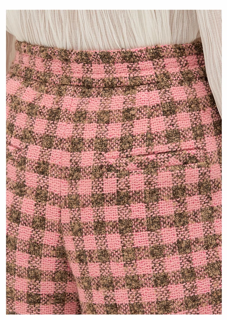 チェックパンツ ツイード調チェックショートパンツ