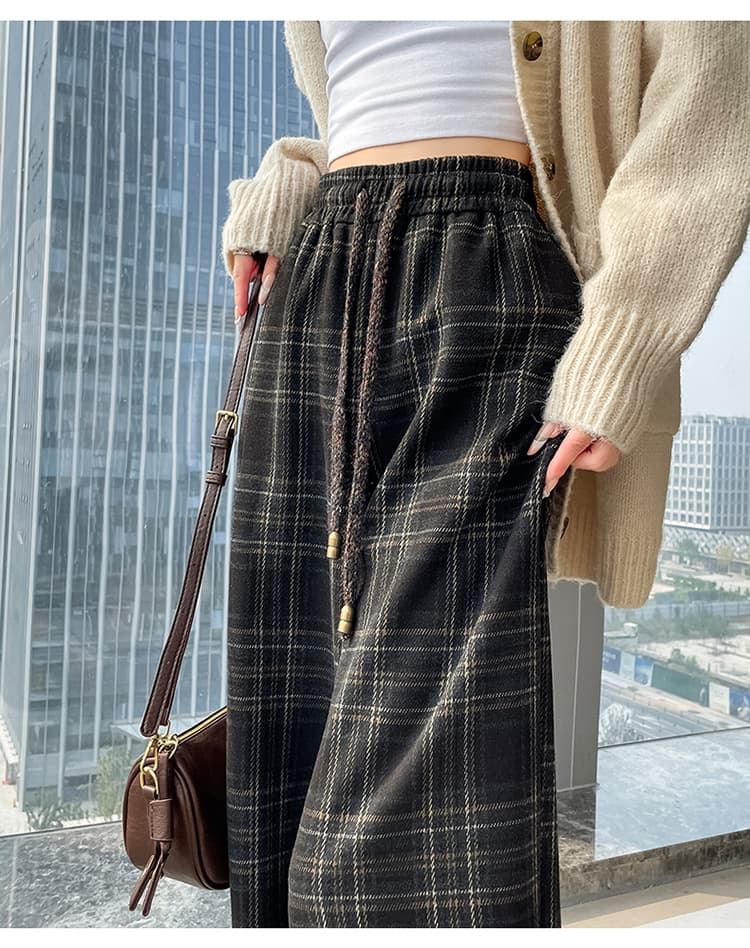 チェックパンツ ゆったりチェックワイドパンツ