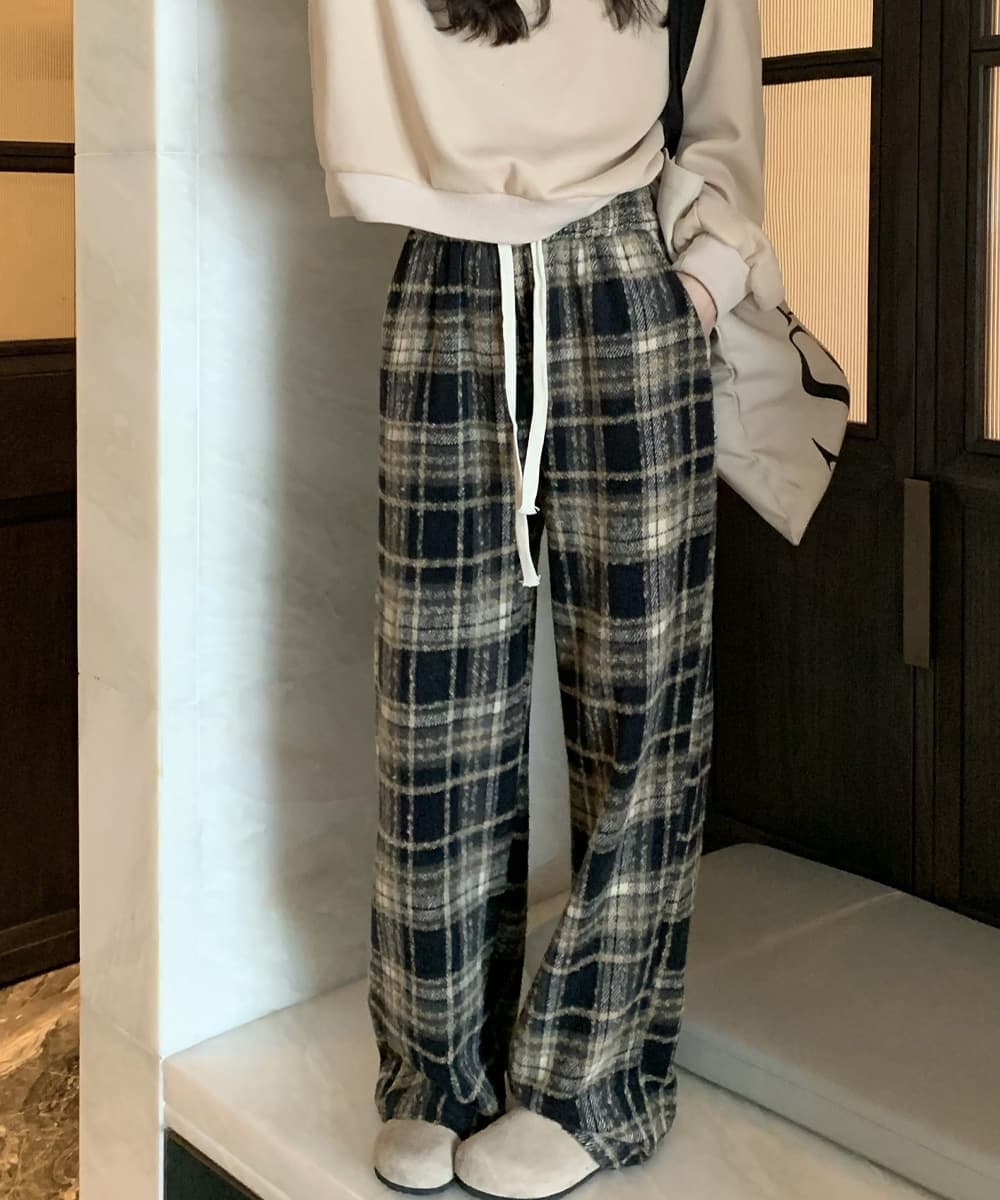 チェックパンツ チェック柄ワイドパンツ レディース ゆったり起毛