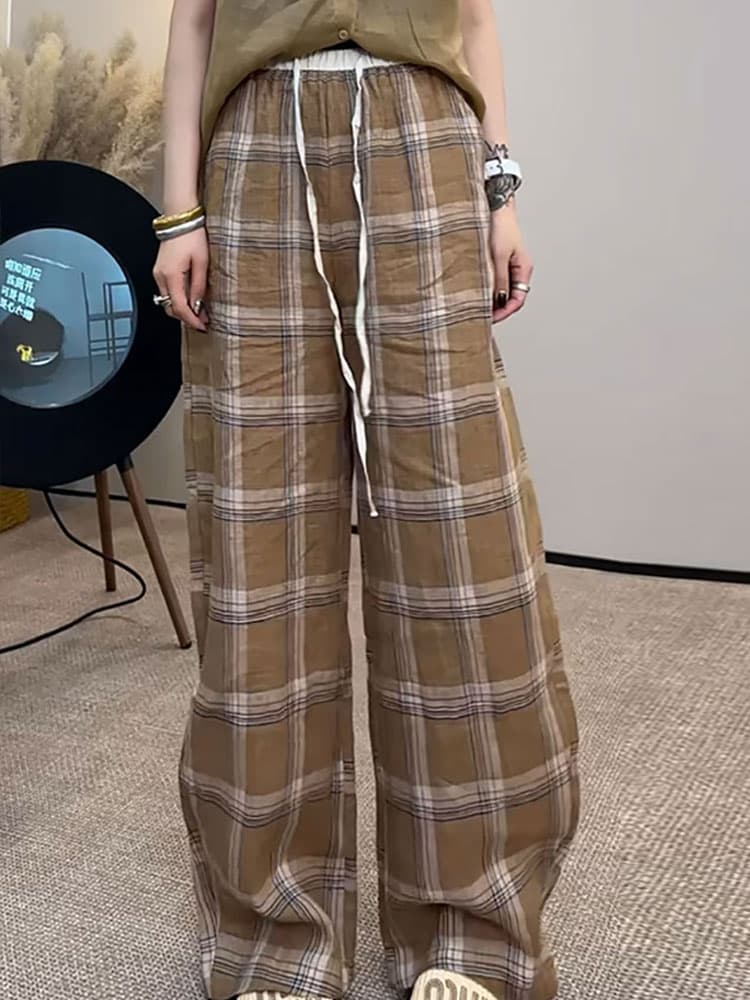 チェックパンツ ゆったりタータンチェックワイドパンツ