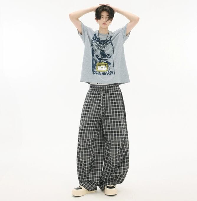 チェックパンツ チェック柄カーゴパンツ メンズワイドボトムス
