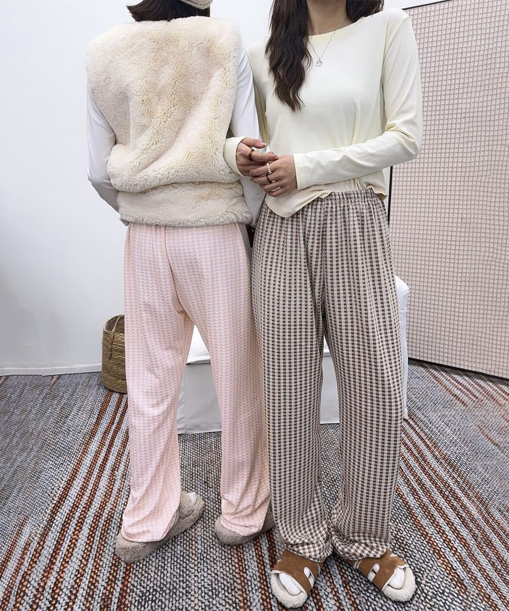 チェックパンツ ギンガムチェック微起毛ルームパンツ秋冬暖かリラックスウェア