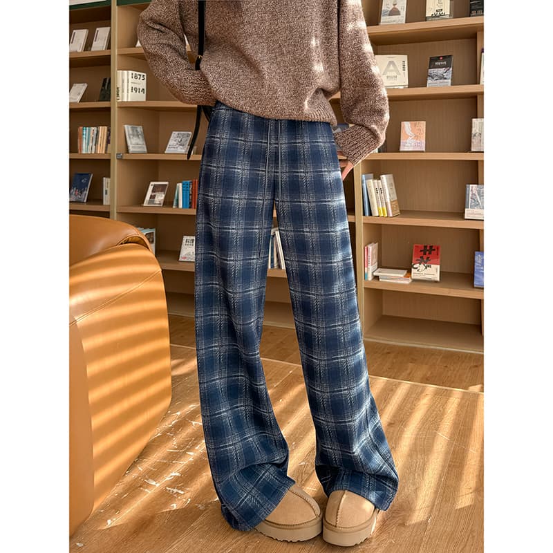 チェックパンツ 落ち着きのある大人なチェックワイドパンツ