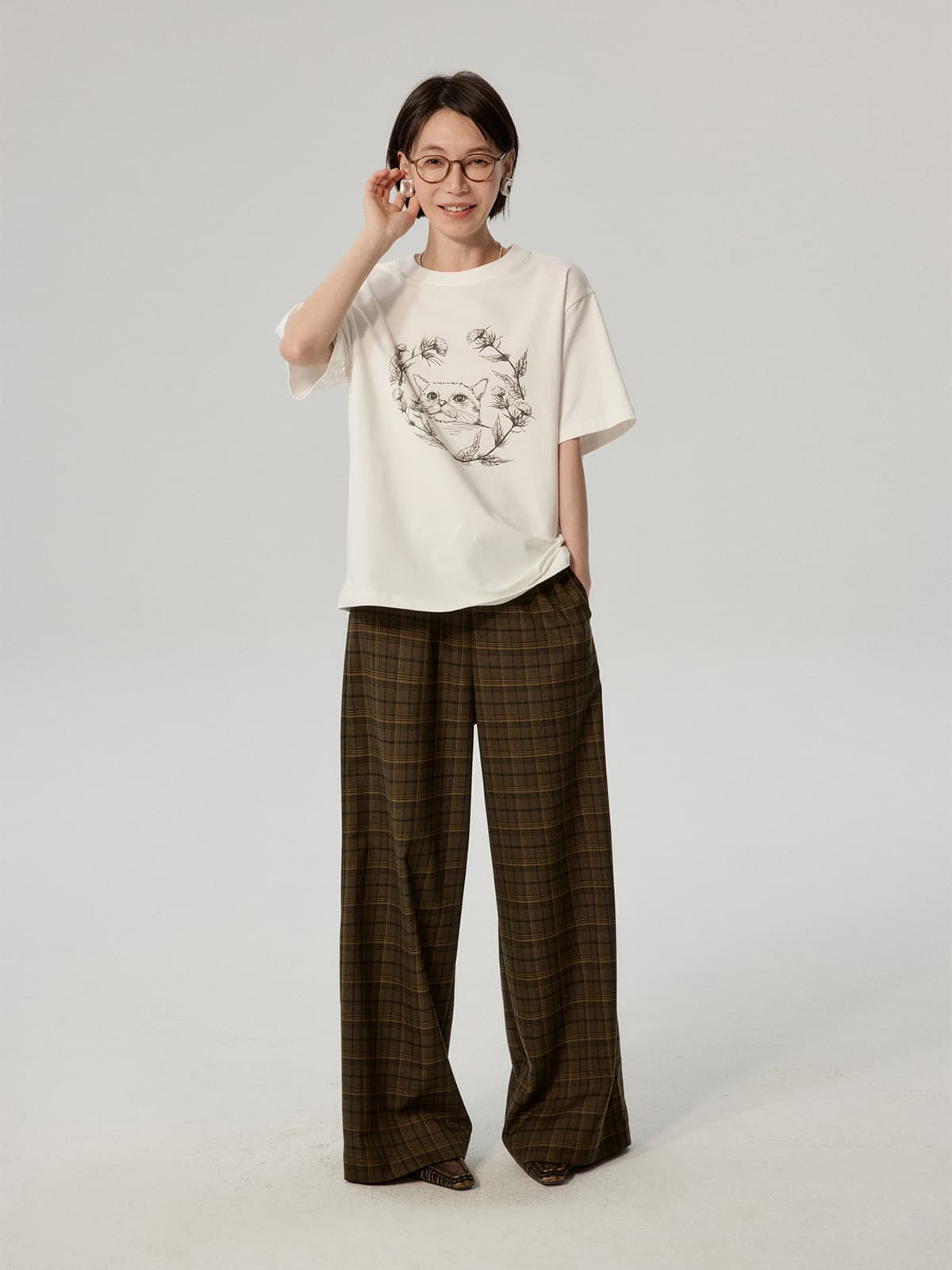 チェックパンツ チェックパンツ ゆったり格子柄ワイドパンツ