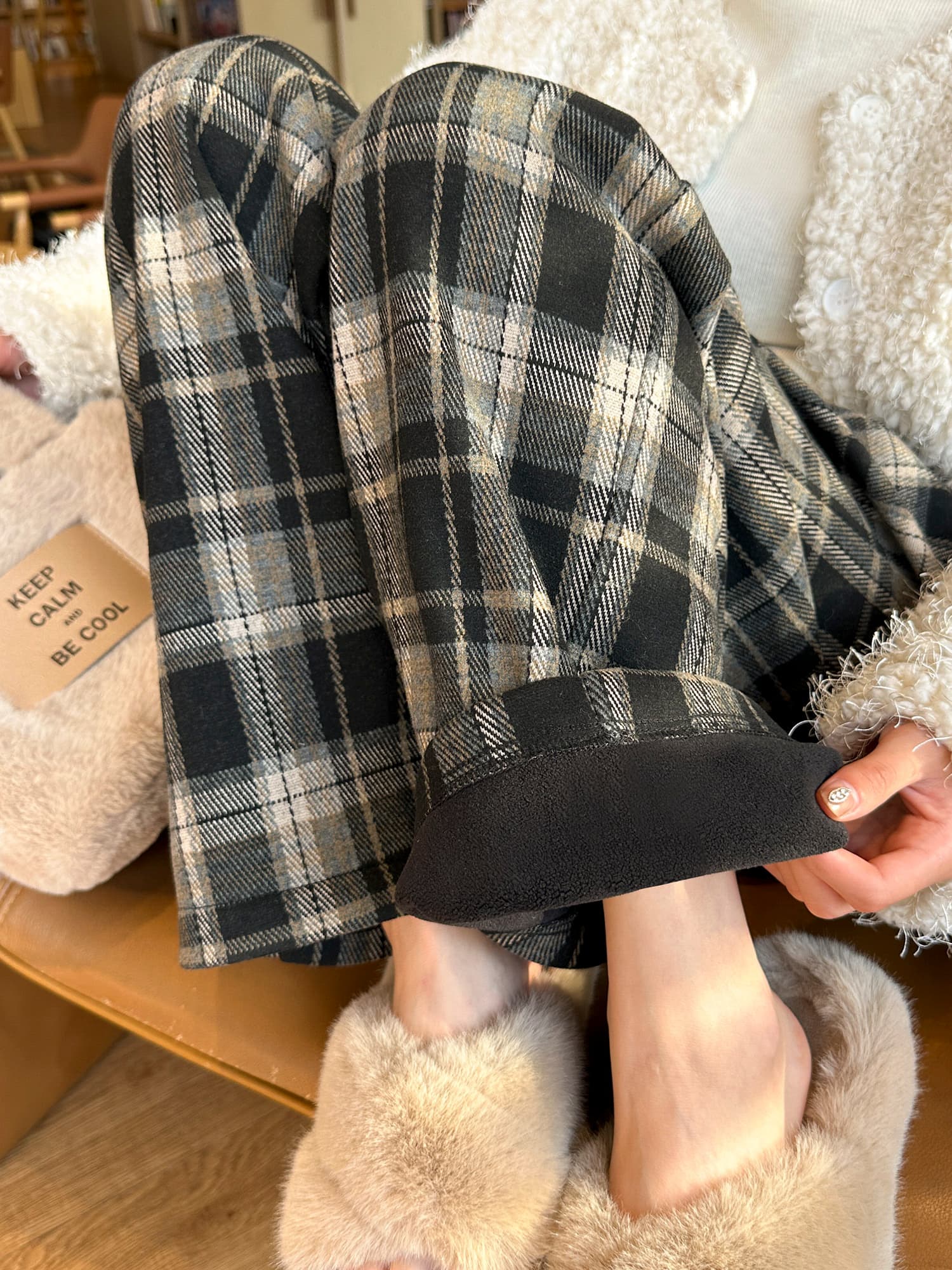 チェックパンツあったか起毛タータンチェックパンツ