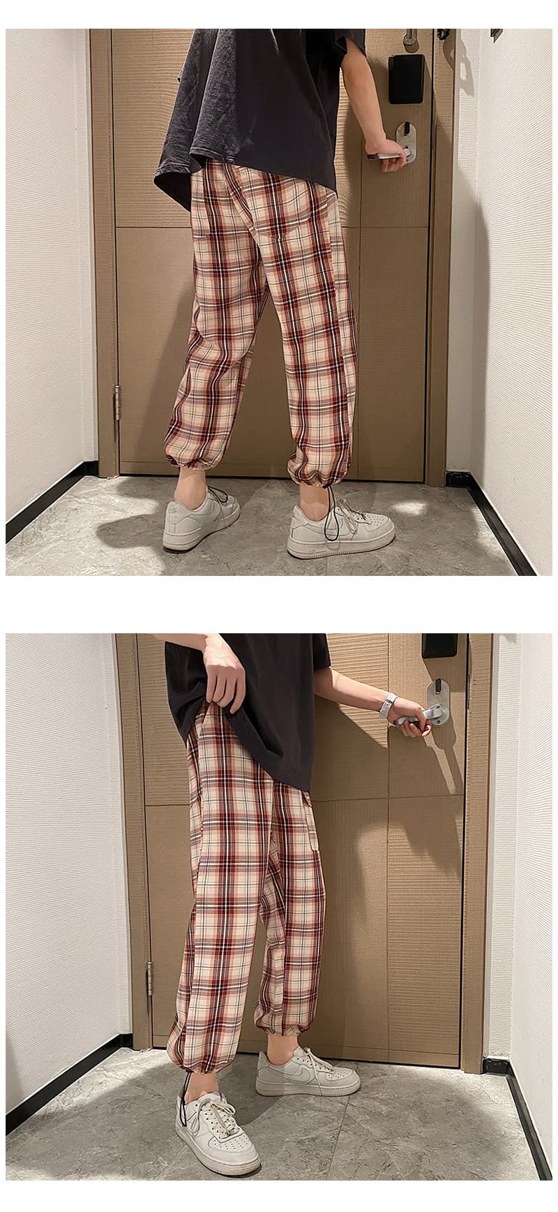 チェックパンツ チェックパンツ 伝統格子模様ジョガーパンツ