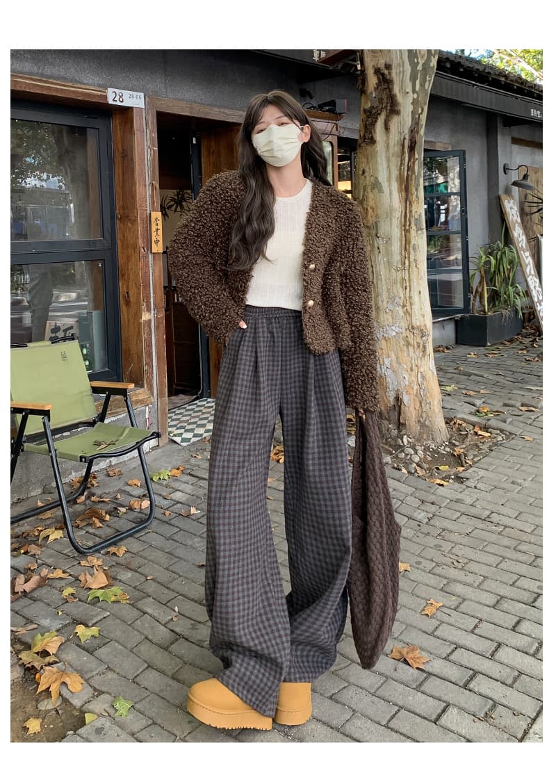 チェックパンツ ゆったりチェック柄ストレートパンツ