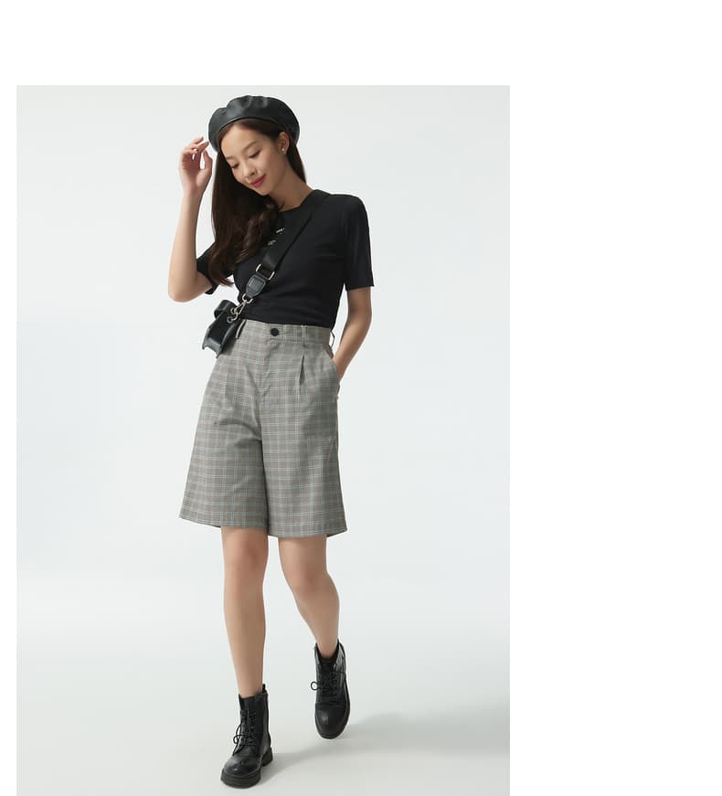 チェックパンツ ショート きれいめチェック柄ショートパンツ