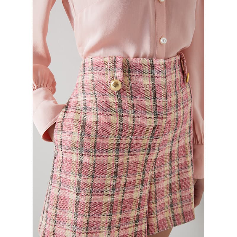 チェックパンツ ショート ツイード風チェック柄プリーツミニスカート
