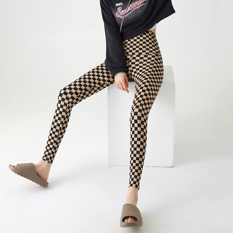 チェックパンツ スキニー 市松模様ストレッチレギンスパンツ