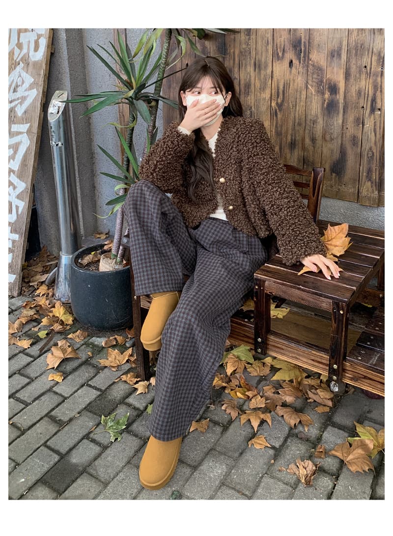 チェックパンツ ゆったりチェック柄ストレートパンツ