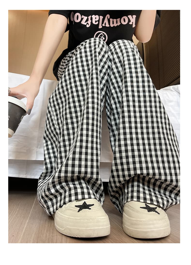 チェックパンツ 格子柄ゆったりワイドパンツ