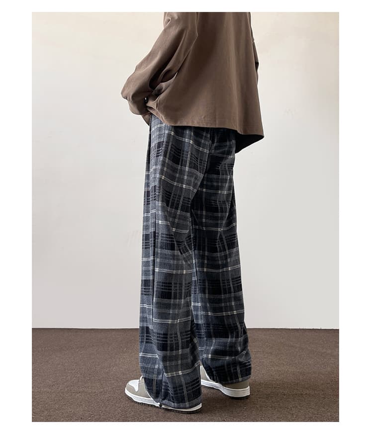 チェックパンツ クラシック格子柄ワイドパンツ