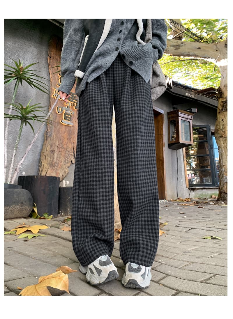 チェックパンツ ゆったりチェック柄ストレートパンツ