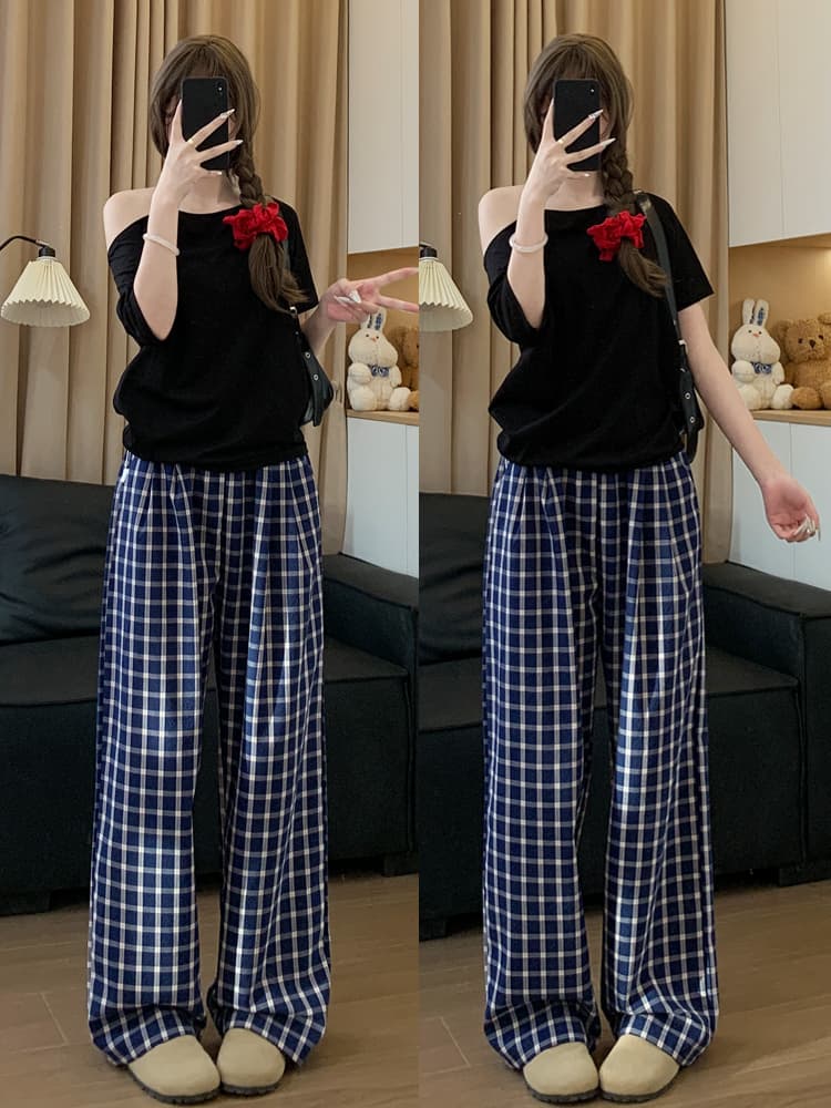 チェックパンツ ゆったりくつろぎパンツ