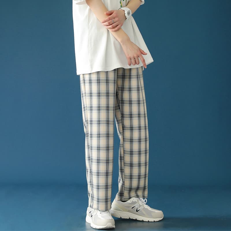チェックパンツ チェックパンツ 伝統格子のゆったり美脚パンツ