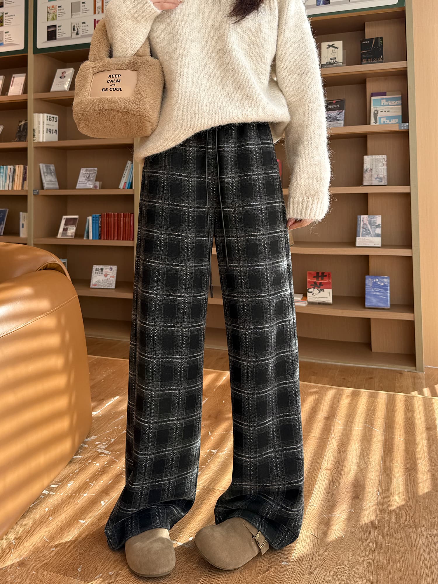 チェックパンツ ふんわりタータンチェックワイドパンツ