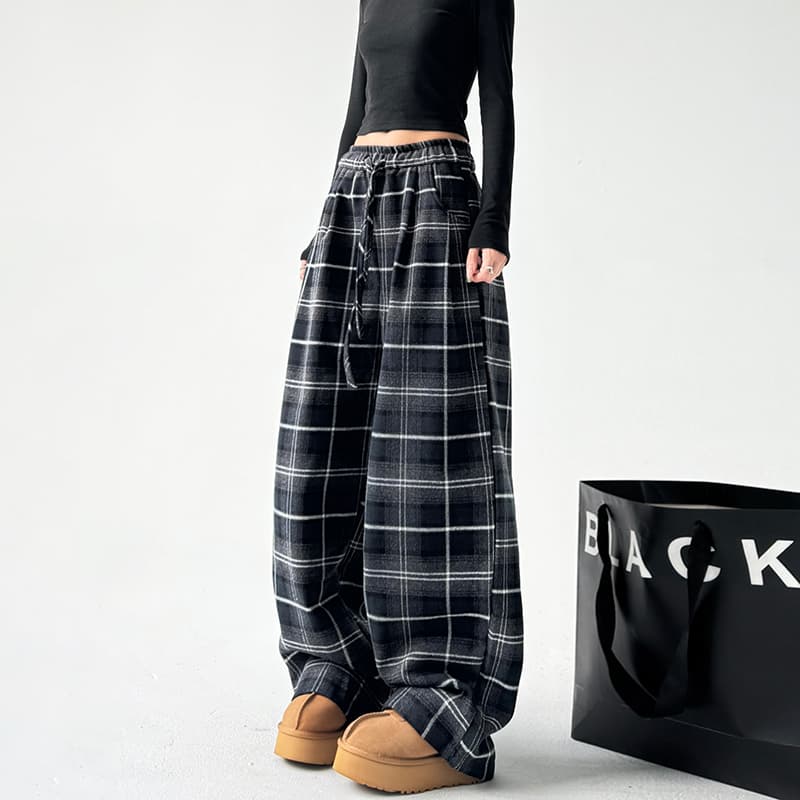 チェックパンツ ウエストゴム リラックス