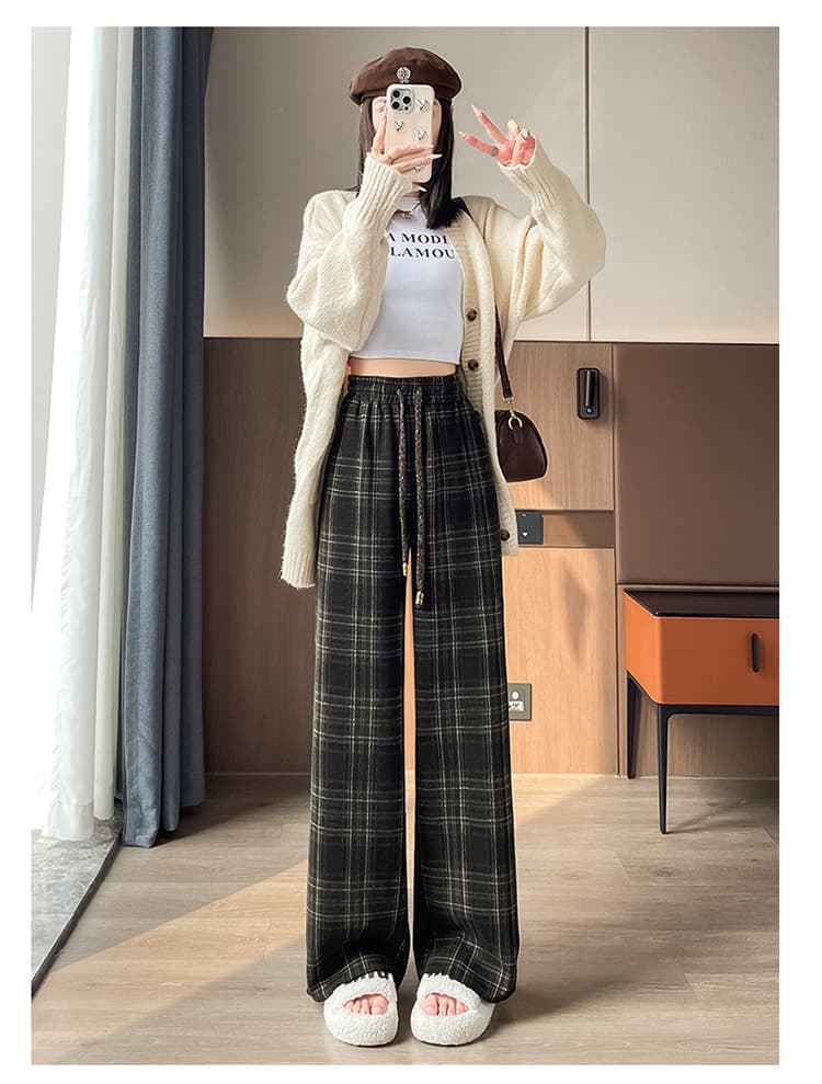 チェックパンツ ゆったりチェックワイドパンツ