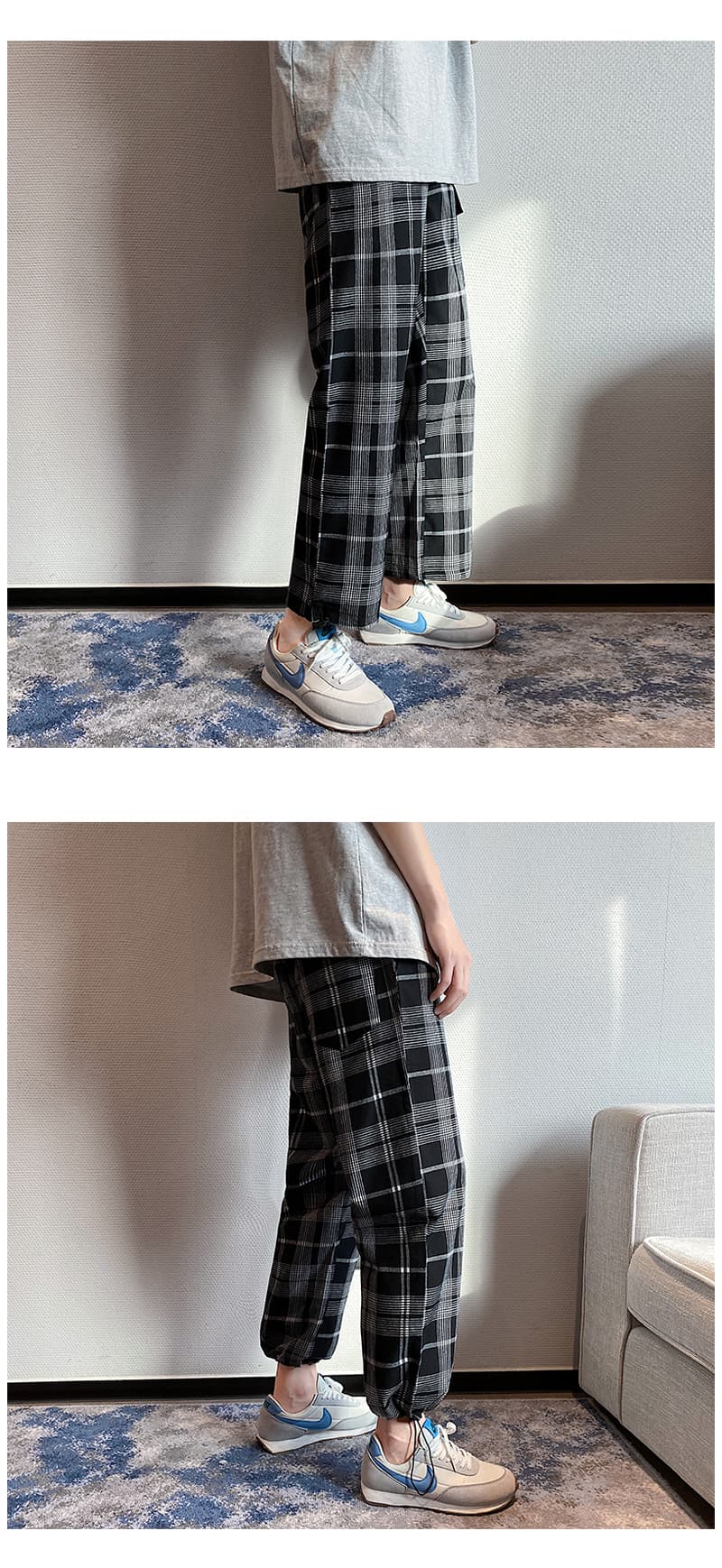 チェックパンツ チェックパンツ 伝統格子模様ジョガーパンツ
