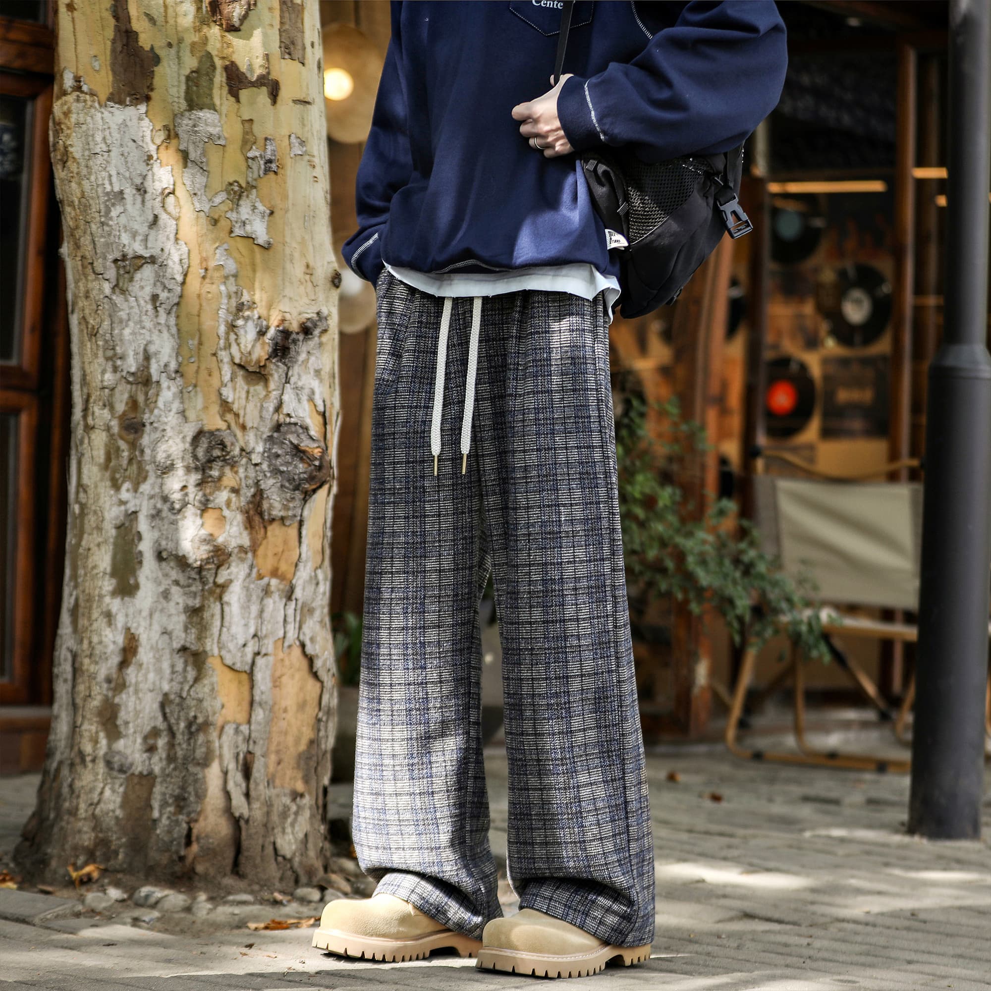 チェックパンツゆったりグレンチェックパンツ 上質仕立て